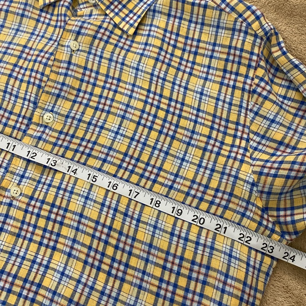 Daniel Cremieux‎ Yellow Blue Plaid 100% Linen Short Sleeve Men’s Shirt Size Med - Picture 6 of 7